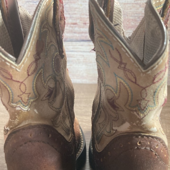 Pre Owned Little Girls Justin Brown Leather Square Toe Western Boots Size 8.5 D - Picture 5 of 12